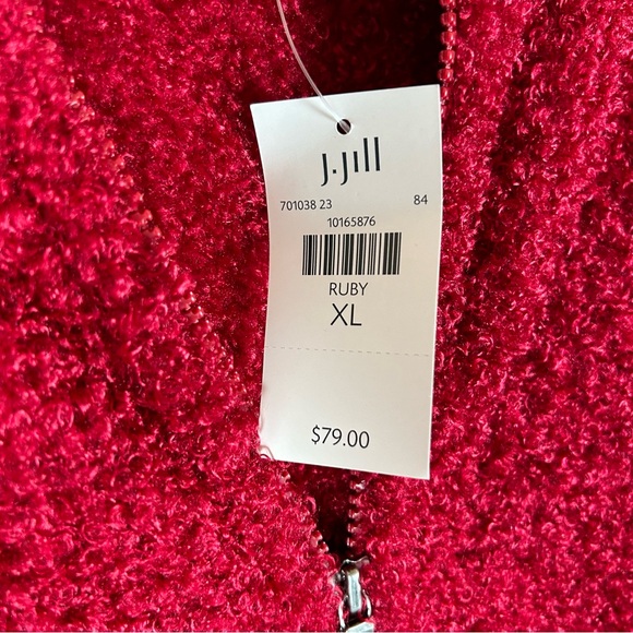 J Jill NWT Teddy Full Zip Up Sweater Women’s XL Ruby Red Textured Soft Cozy - Picture 6 of 11